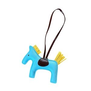 Blue and Yellow Horse Bag Charm with Brown Saddle Purse Accessory Unbranded